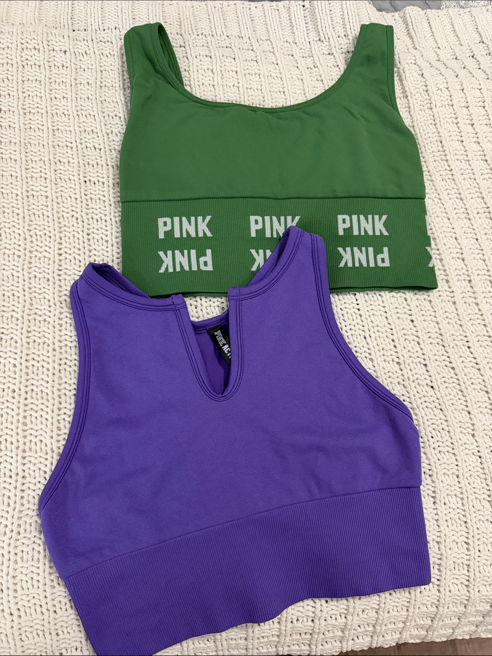 HUNDLE PINK Victoria's Secret Ribbed Logo Crop Tank Top - Green
